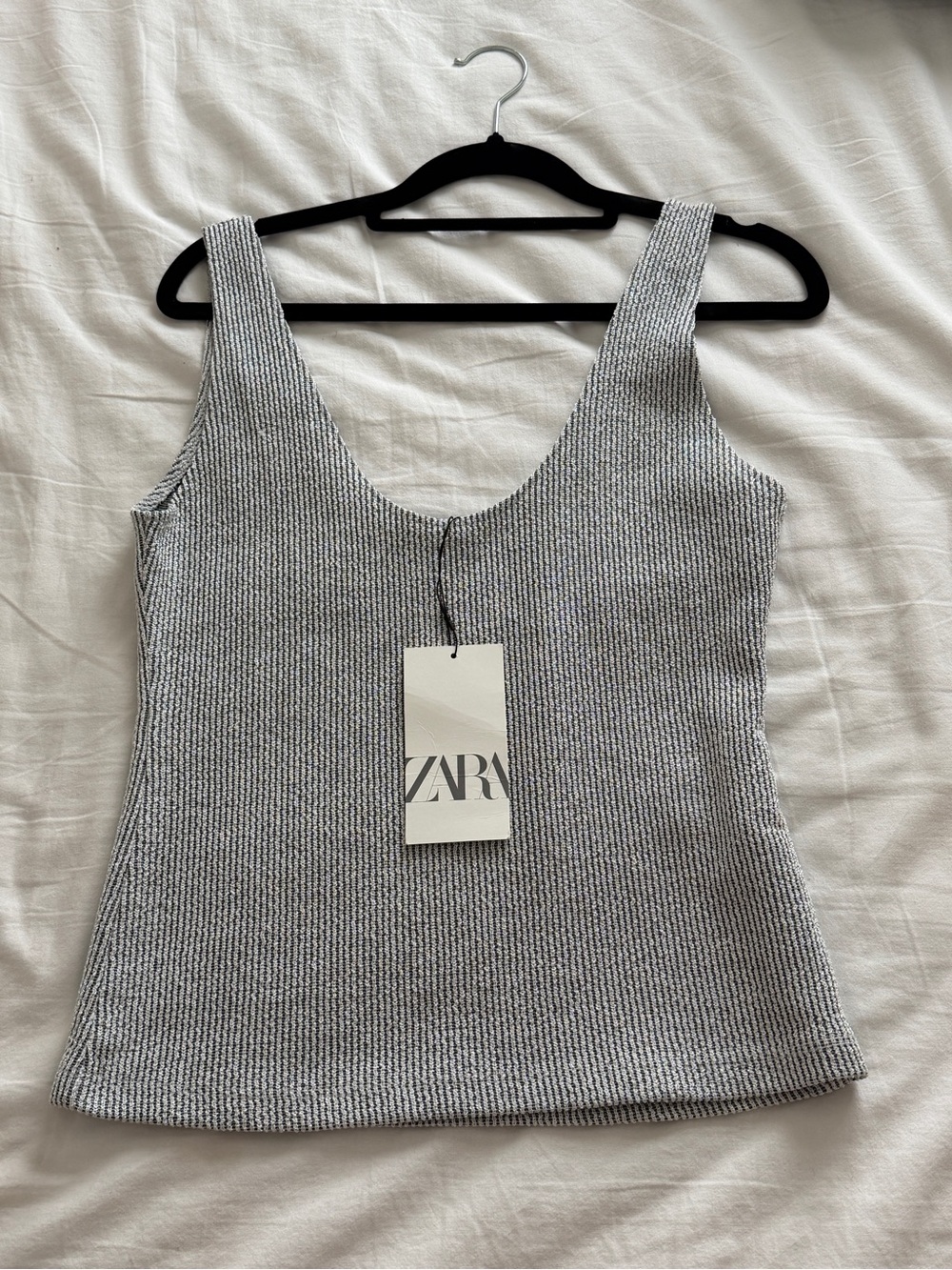 ZARA Silver-Gray Ribbed Scoop Tank